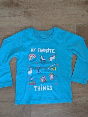 Brand New - Girls' Long Sleeve Graphic Tee - Turquoise "My Favorite Things"